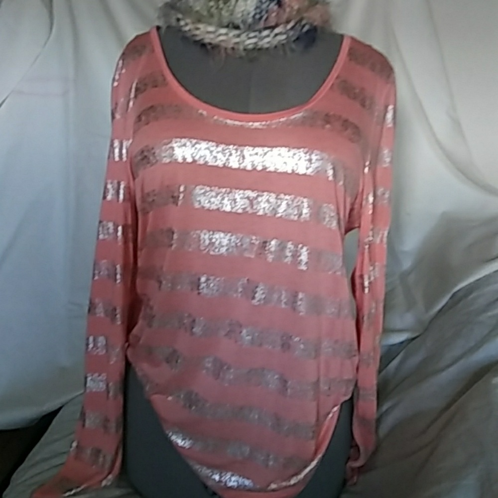 Pink Tee, Silver Horizontal Stripe Longsleeve